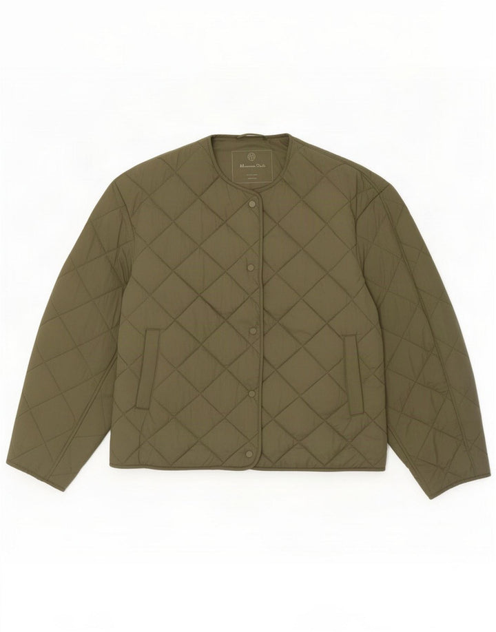 Massimo Dutti Dame Quiltet Jakke UK 16 Stor Khaki Nylon