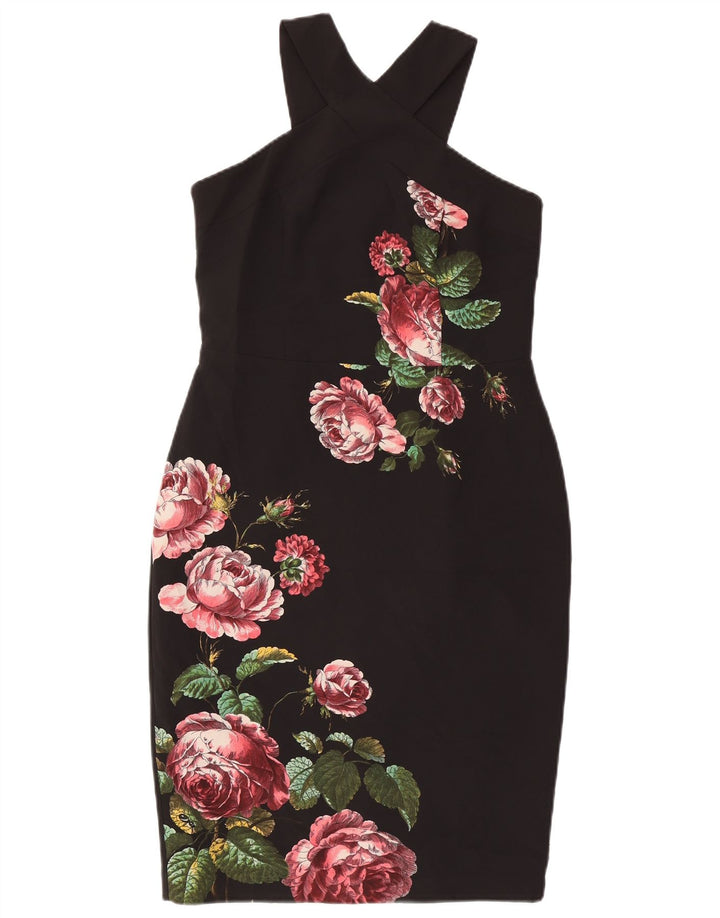 Oasis Dame Halter Dress UK 12 Medium Black Floral Polyester