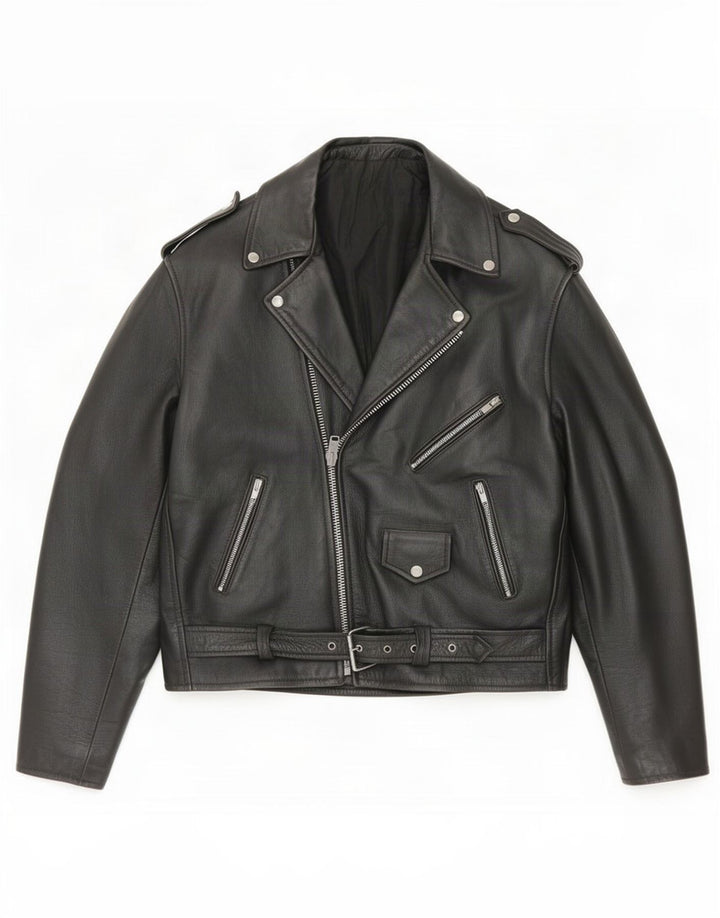 Vintage Herre Biker Jacket UK 38 Medium Sort Læder