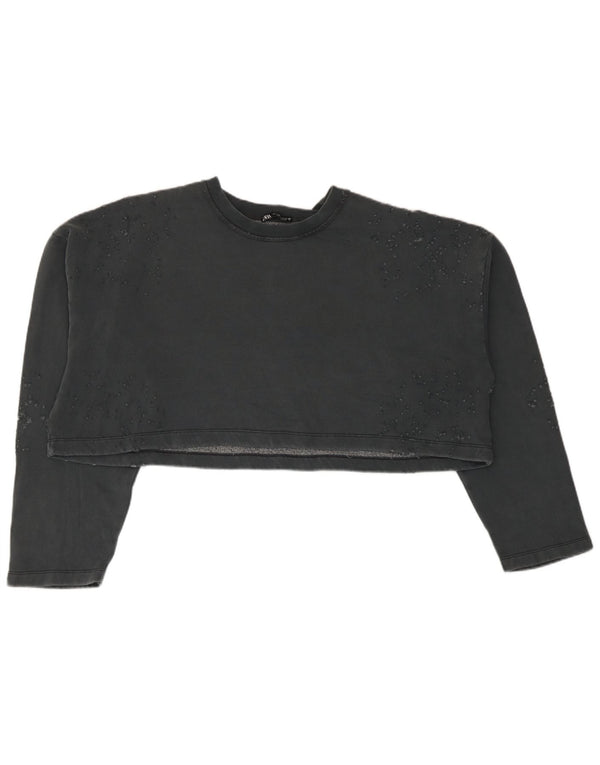 Zara Womens Crop Oversized Sweatshirt Jumper UK 10 Small Grey Bomuld