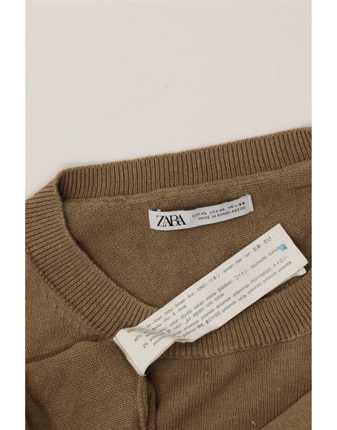 Zara Herre Crew Neck Jumper Sweater XL Beige Linen