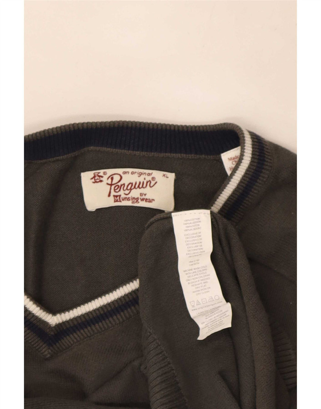 Penguin Herre V-hals sweater XL Gråstribet bomuld