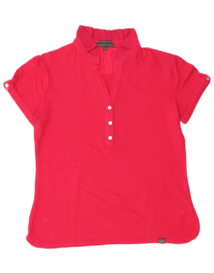 GEOX Womens Regular Fit Polo Shirt UK 12 Medium Pink Bomuld