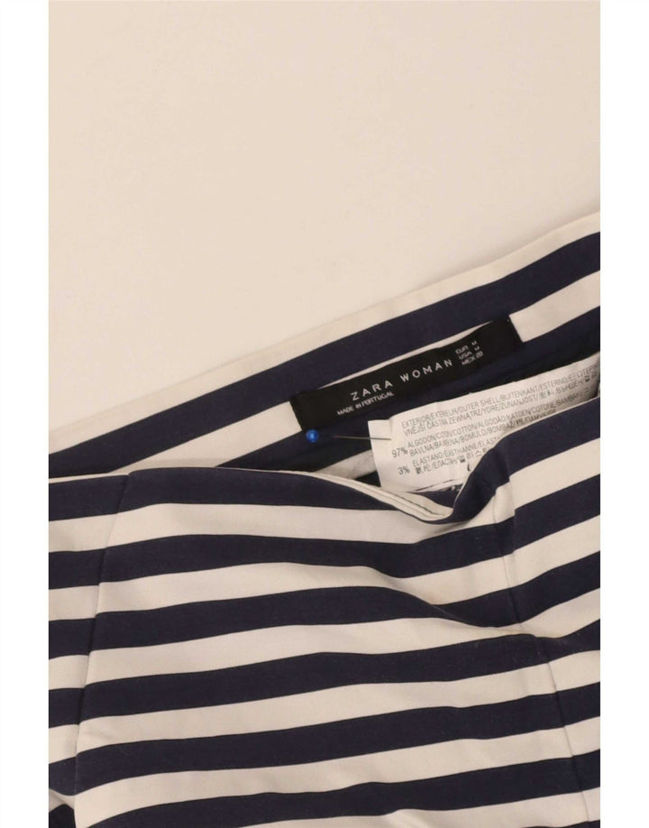 Zara Dame Hot Pants Medium W28 Marineblå Stribet bomuld