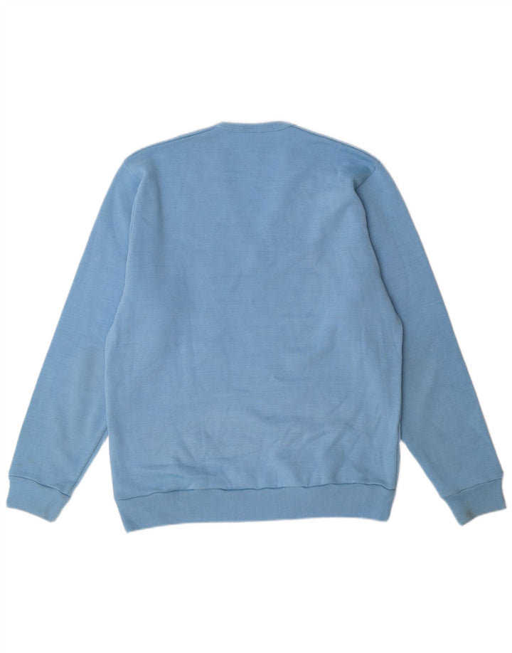 VINTAGE Mens Graphic V-Neck Jumper Sweater Medium Blue Acrylic