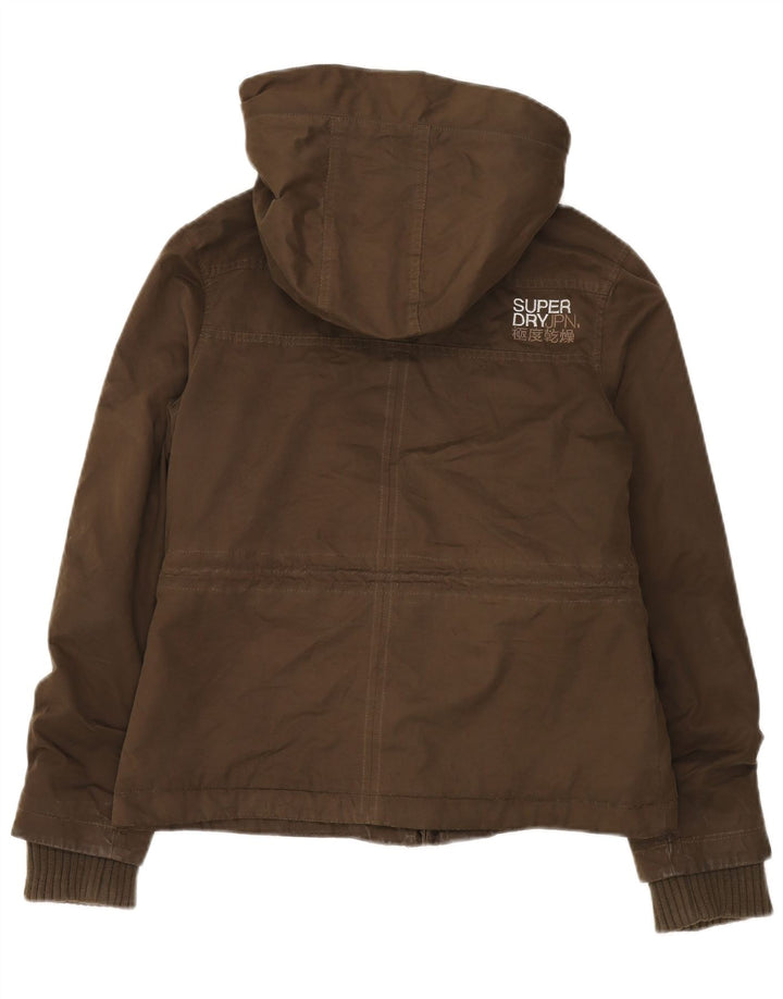 Superdry Windbreaker-jakke med hætte til kvinder UK 14 Medium Khaki Polyester