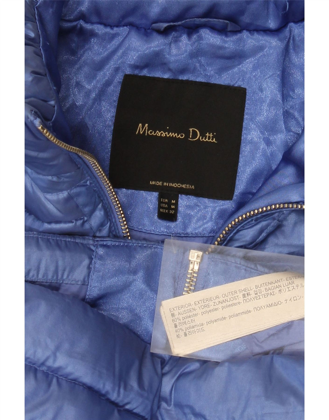 Massimo Dutti Dame Polstret Jakke UK 12 Medium Blue Polyester