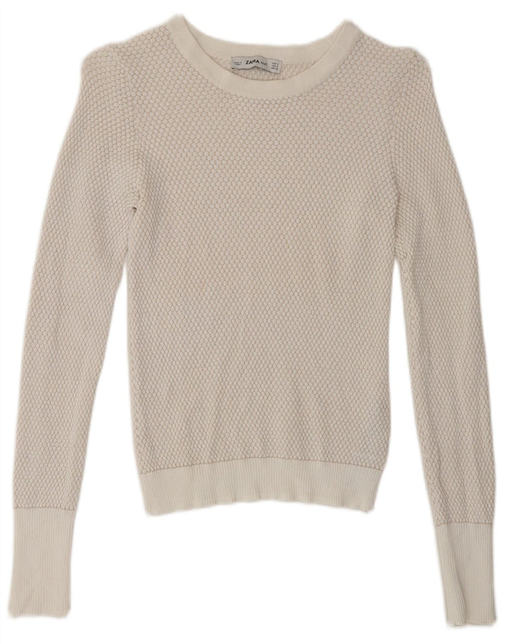 Zara Dame Boat Neck Jumper Sweater UK 8 Small Off White Viscose