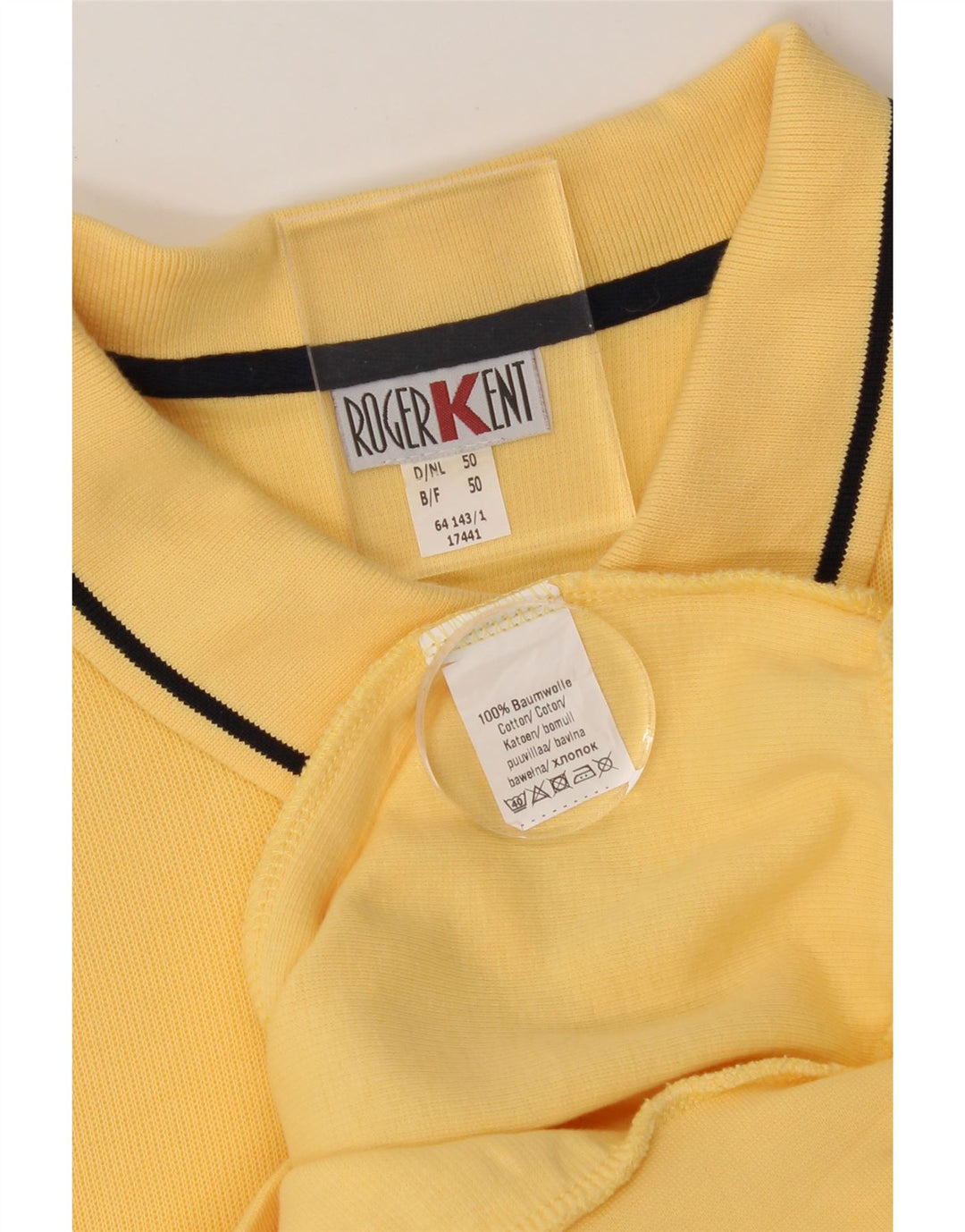 ROGER KENT Mens Polo Neck Jumper Sweater IT 50 Medium Yellow Cotton Vintage Roger Kent and Second-Hand Roger Kent from Messina Hembry 