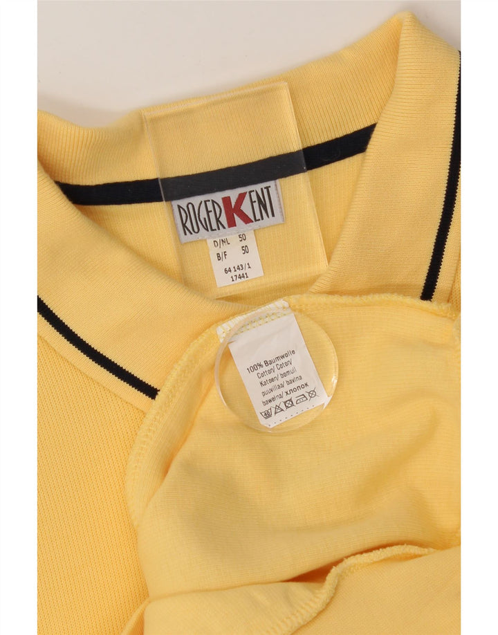 ROGER KENT Mens Polo Neck Jumper Sweater IT 50 Medium Yellow Cotton Vintage Roger Kent and Second-Hand Roger Kent from Messina Hembry 