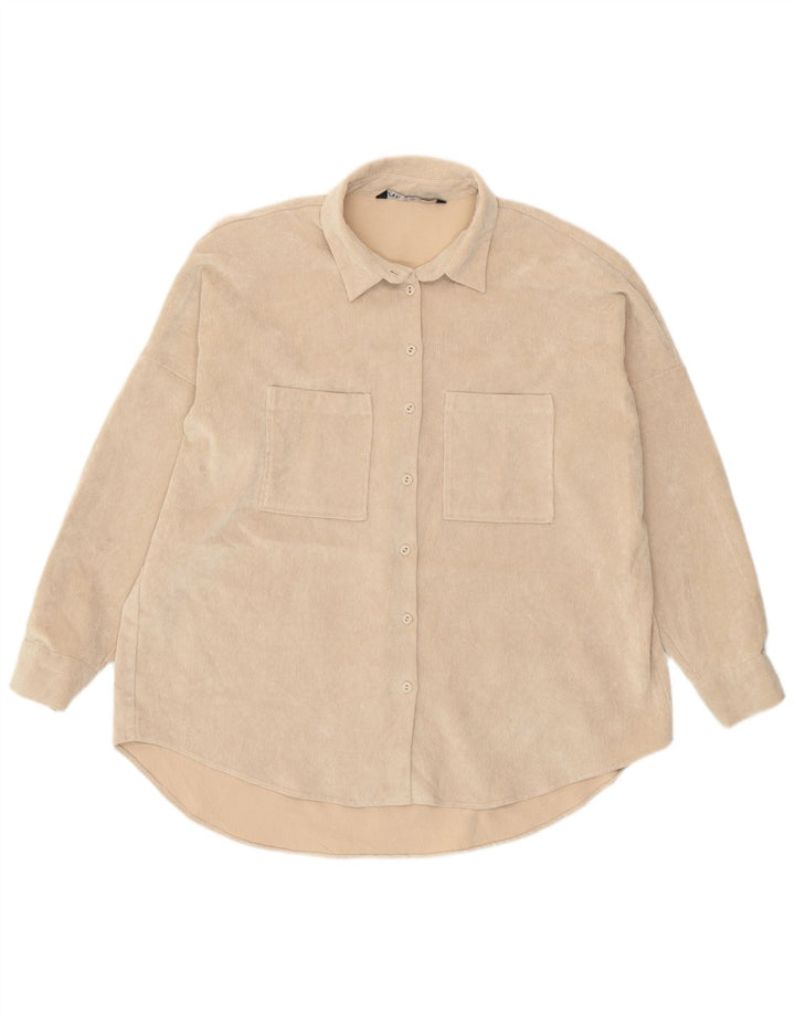 Zara Dame Oversized Corduroy Shirt UK 16 Large Beige
