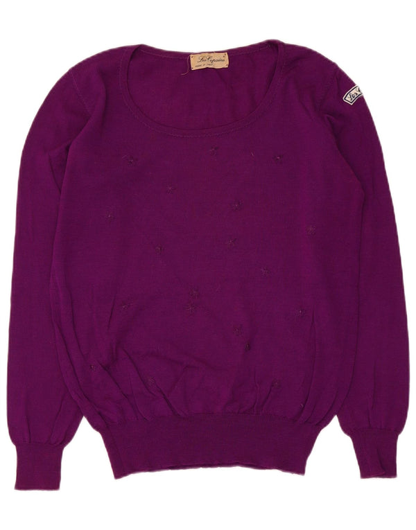 Les Copains Dame Boat Neck Jumper Sweater UK 12 Medium Lilla Blomsteruld