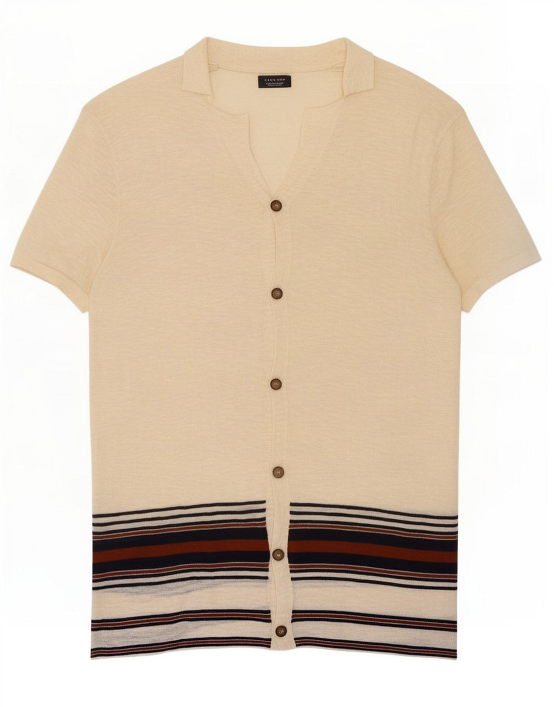 Zara Kortærmet Herreskjorte Stor Beige Stribet Bomuld