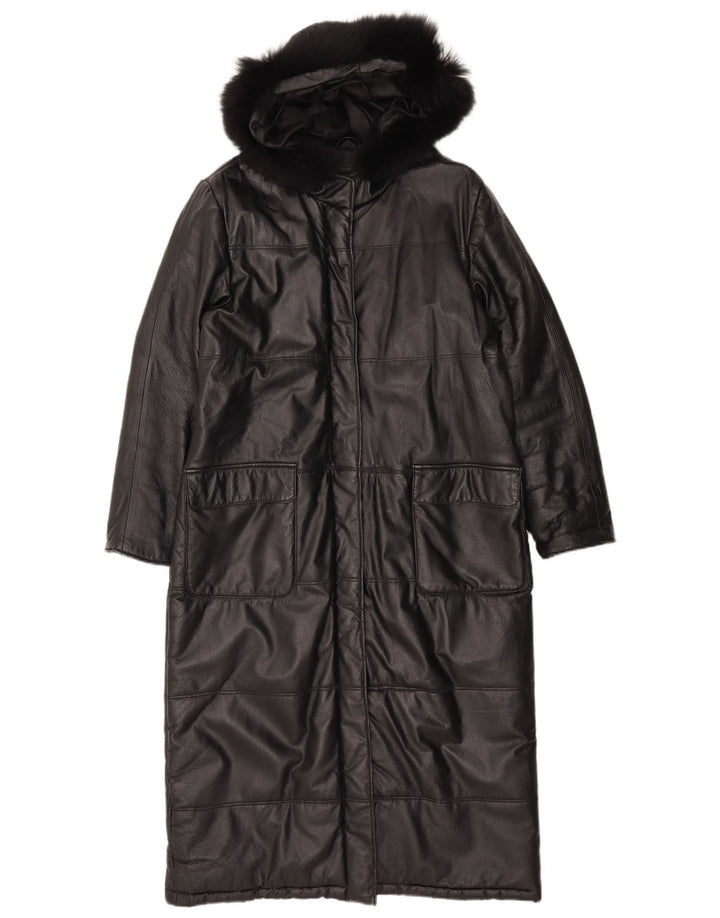 Privilegi Dame Hooded Læder Coat IT 46 Large Black