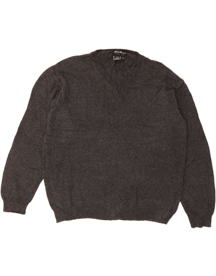 EDDIE BAUER Mens V-Neck Jumper Sweater Medium Grey Flecked Cotton Vintage Eddie Bauer and Second-Hand Eddie Bauer from Messina Hembry 