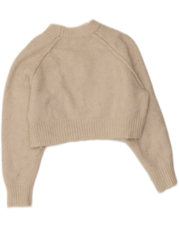 Zara Womens Crop Oversized Boat Neck Jumper Sweater UK 10 Small Beige