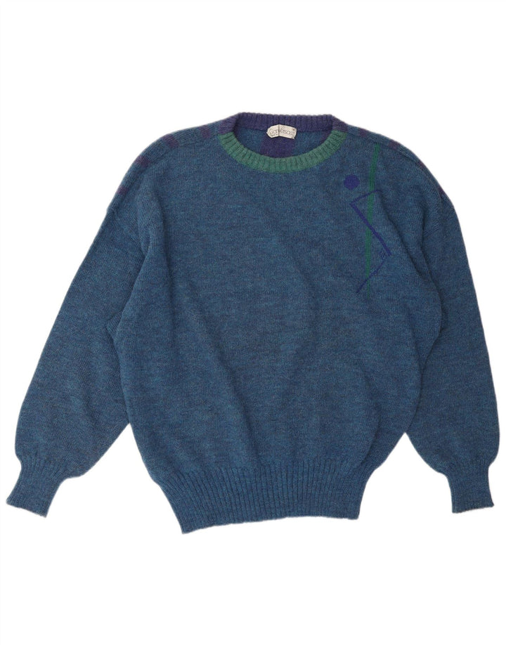 GIANNI VERSACE Herre sweater med rund hals, stor blå stribet klassisk