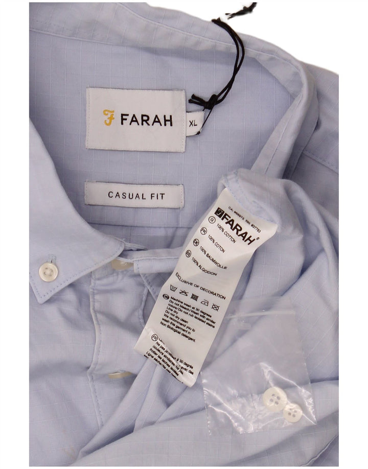 Farah Herre Casual Fit skjorte XL blå ternet bomuld
