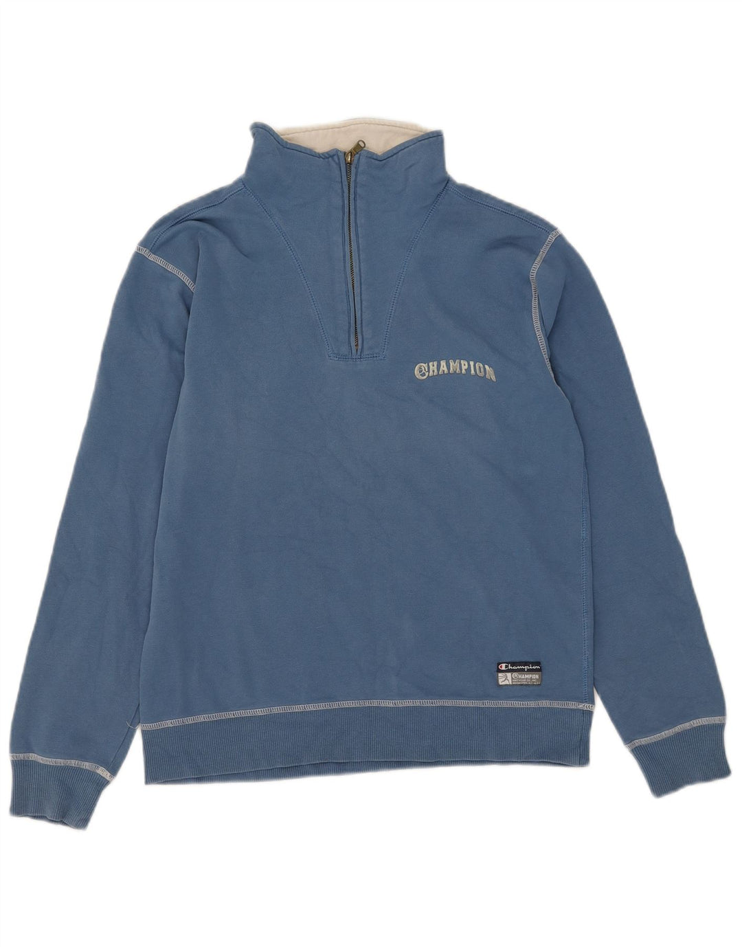Champion Dame Zip Neck Sweatshirt Jumper UK 14 Medium Blue Bomuld