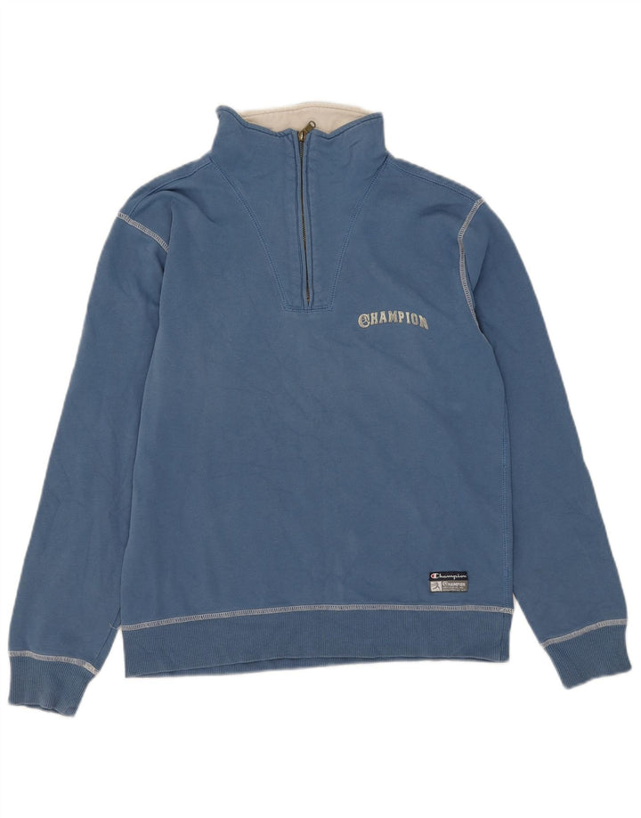 Champion Dame Zip Neck Sweatshirt Jumper UK 14 Medium Blue Bomuld