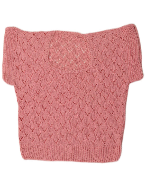 Vintage Kvinders Kortærmet Boat Neck Jumper Sweater UK 16 Large Pink