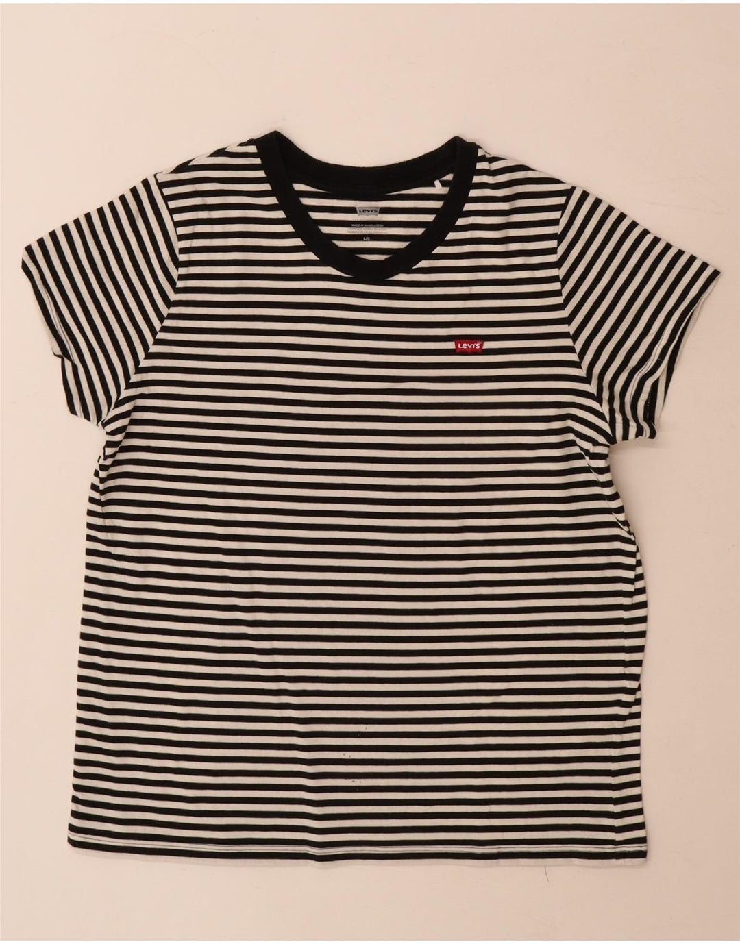 Levi's Dame T-Shirt Top UK 16 Stor hvid stribet bomuld