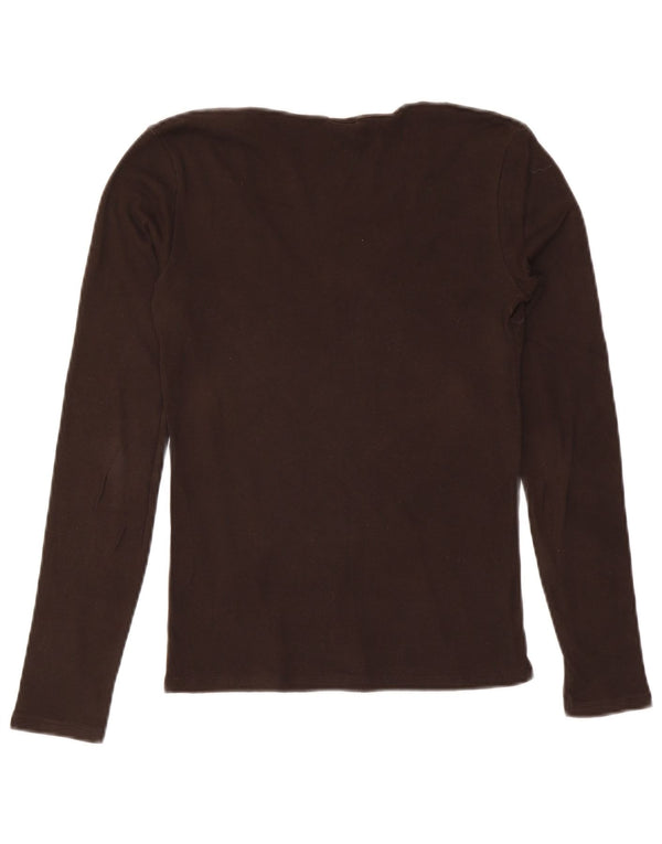 Benetton Dame Top Langærmet UK 14 Medium Brun Bomuld