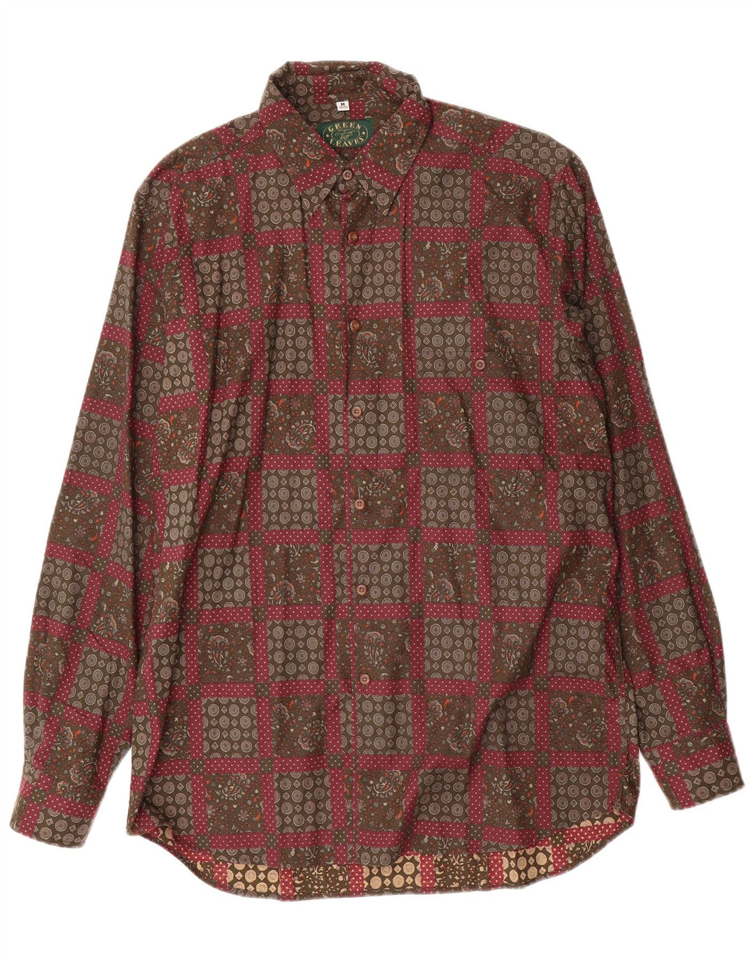 Grønne blade herreskjorte str. 38/39 Medium Rød Paisley Viscose