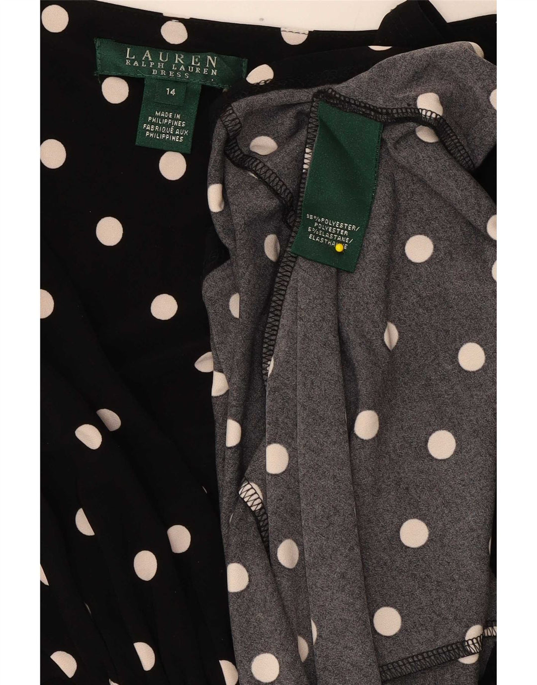 Ralph Lauren Dame A-Line Kjole US 14 XL Sort Polka Dot Polyester