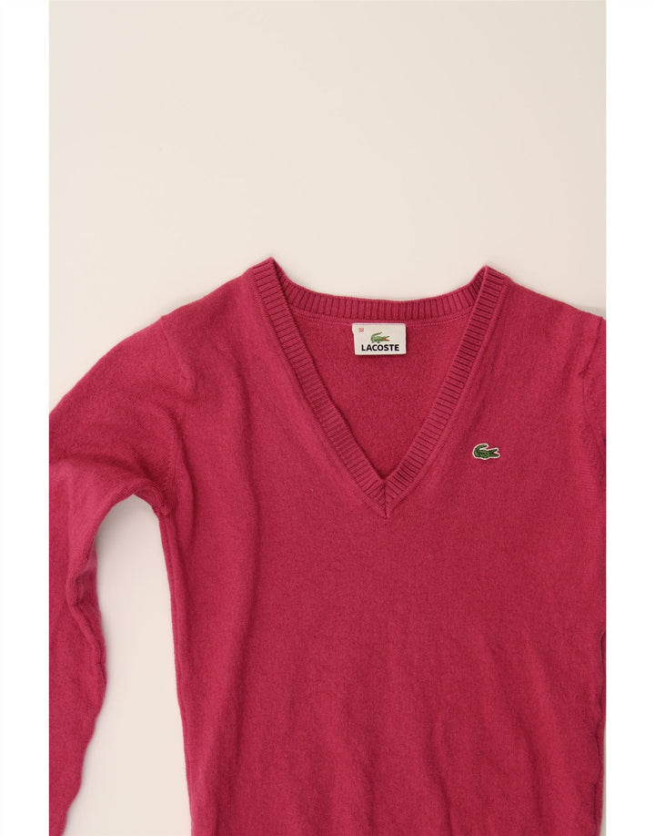 LACOSTE Womens Crop V-Neck Jumper Sweater Size 38 Medium Pink Vintage Lacoste and Second-Hand Lacoste from Messina Hembry 
