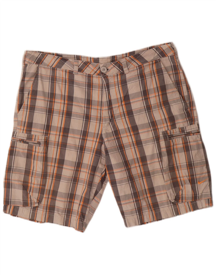 NIKE Cargo Shorts til mænd W36, store grå ternet bomuld