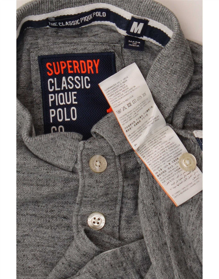 Superdry Poloskjorte til mænd, mellemgrå, flækket bomuld