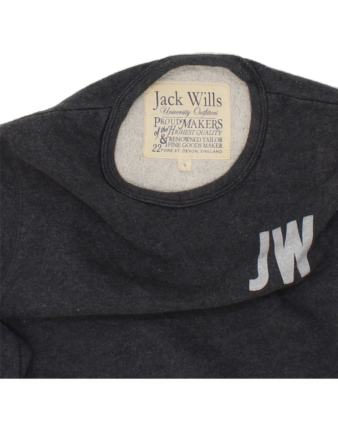 JACK WILLS Mens Graphic Sweatshirt Jumper Small Navy Blue Cotton Vintage Jack Wills and Second-Hand Jack Wills from Messina Hembry 