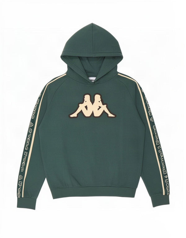 Kappa Womens Graphic Hoodie Jumper UK 14 Medium Green Colourblock Cotton