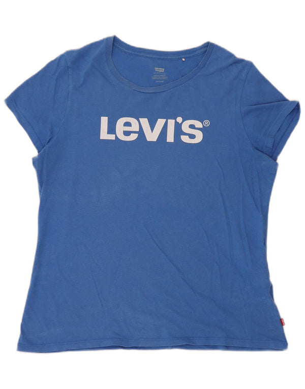 Levi's Grafisk T-shirt top til kvinder UK 18 XL Blå bomuld