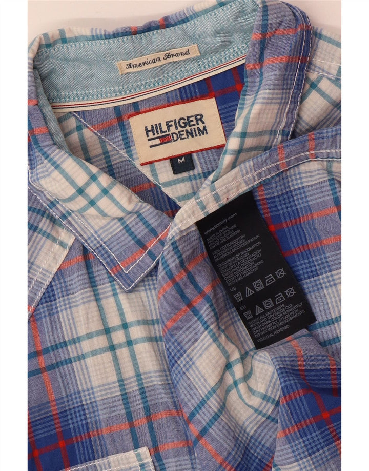 Tommy Hilfiger Herre grafisk kortærmet skjorte mellemblå ternet bomuld