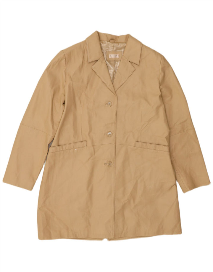 VINTAGE Læderfrakke til kvinder UK 20 2XL Beige Læder
