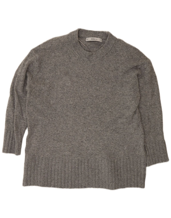 Zara Dame Oversized Crew Neck Jumper Sweater UK 14 Medium Grå Akryl