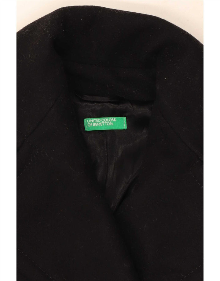 Benetton Dame Dobbeltradet Frakke UK 8 Lille Sort