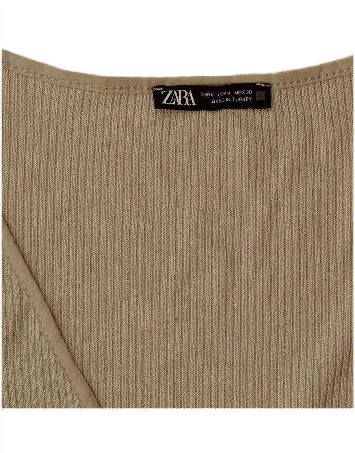 Zara Kortærmet skjortebluse til kvinder UK 14 Medium Beige Viscose