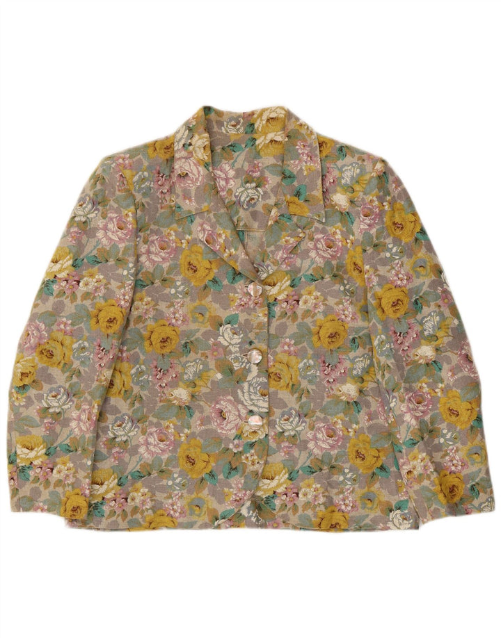 Vintage Dame 3 Button Blazer Jacket UK 16 Large Multicolored Floral