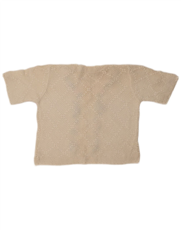 VINTAGE kortærmet cardigantrøje til kvinder UK 14 Medium Off White Floral