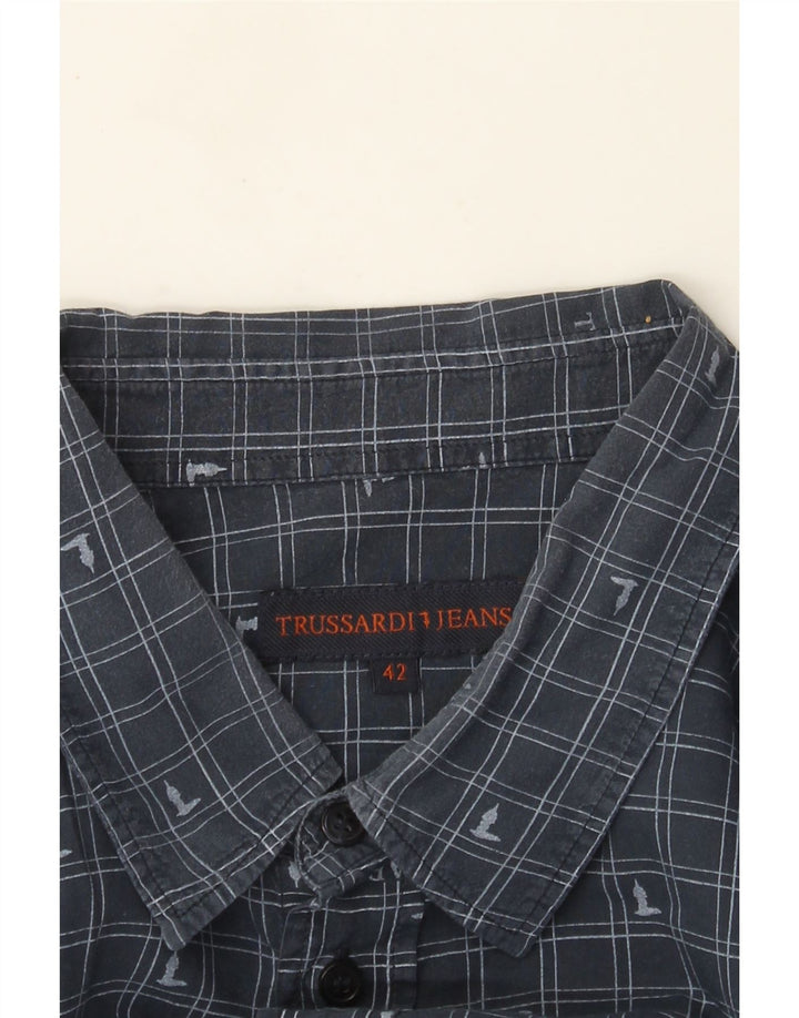 Trussardi Jeans Herreskjorte str. 42 Large Navy Blue Gingham