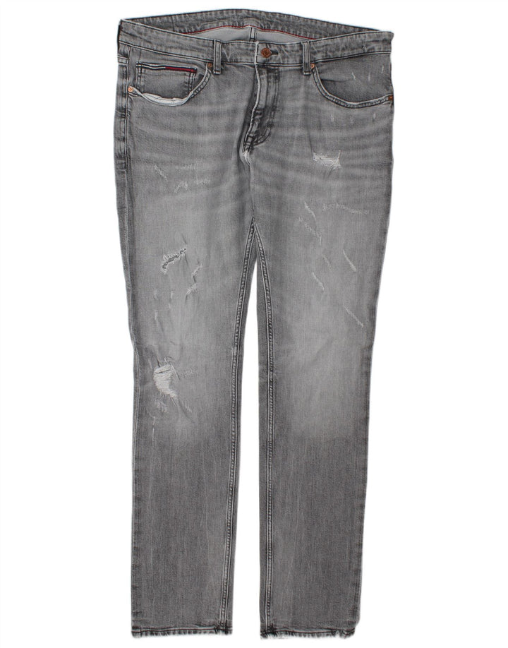 Tommy Hilfiger Herre Distressed Slim Jeans W38 L34 Grå Bomuld