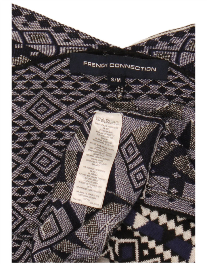 French Connection Dame Cardigan Sweater UK 10 Small Navy Blue Geometric