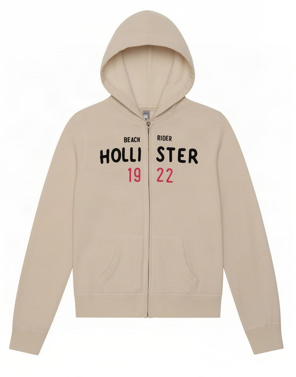 Hollister Dame grafisk hættetrøje Sweater UK 12 Medium White Bomuld