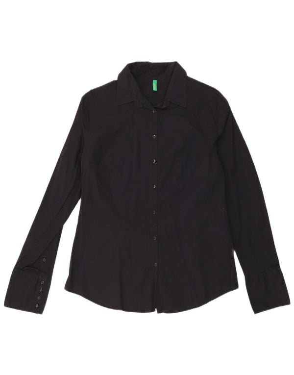Benetton Dameskjorte UK 16 Stor Sort Bomuld