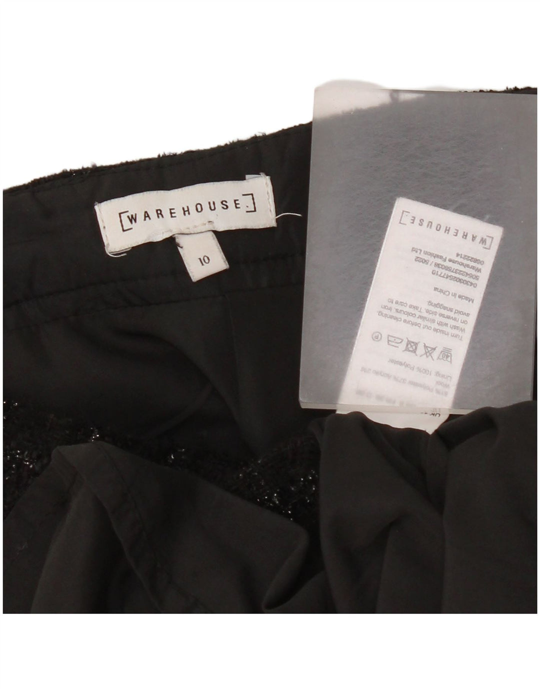 Warehouse Dame Mini-nederdel UK 10 Small W28 Black Check Polyester