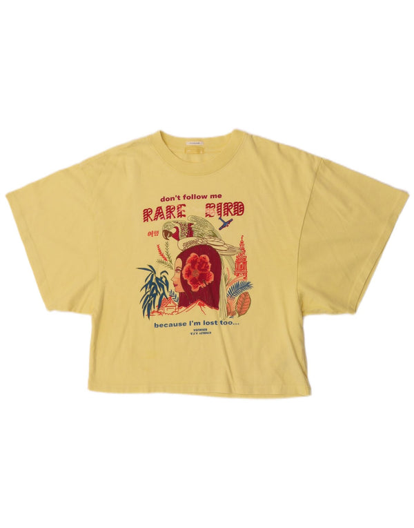 Mother Womens Crop Graphic T-Shirt Top UK 10 Small Yellow Bomuld