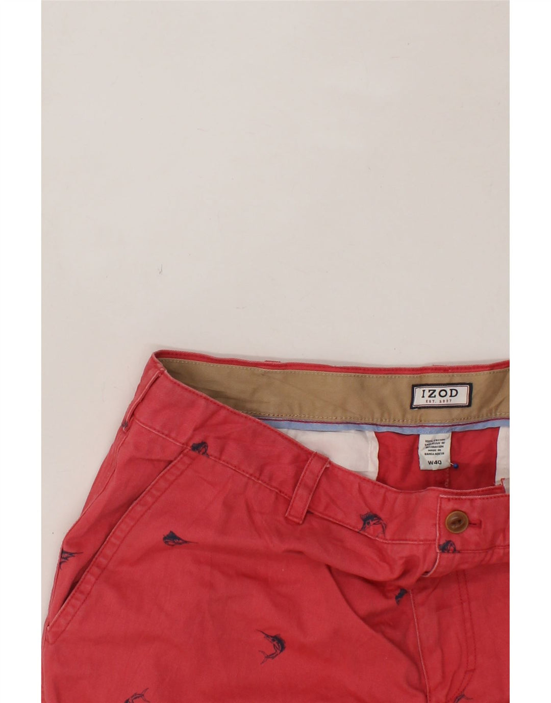 IZOD Mens Abstract Pattern Chino Shorts  W40 XL Red Cotton Vintage Izod and Second-Hand Izod from Messina Hembry 